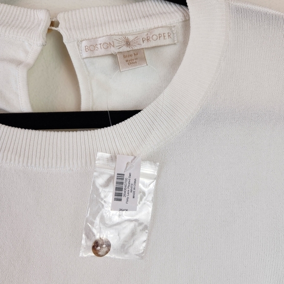 Boston Proper embroidered sweater Top Size Medium off white NWOT - Picture 4 of 8